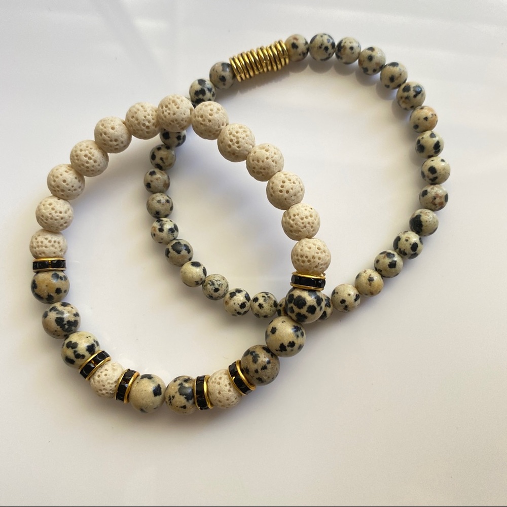 Dalmatian Jasper aromatherapy gemstone bracelet set